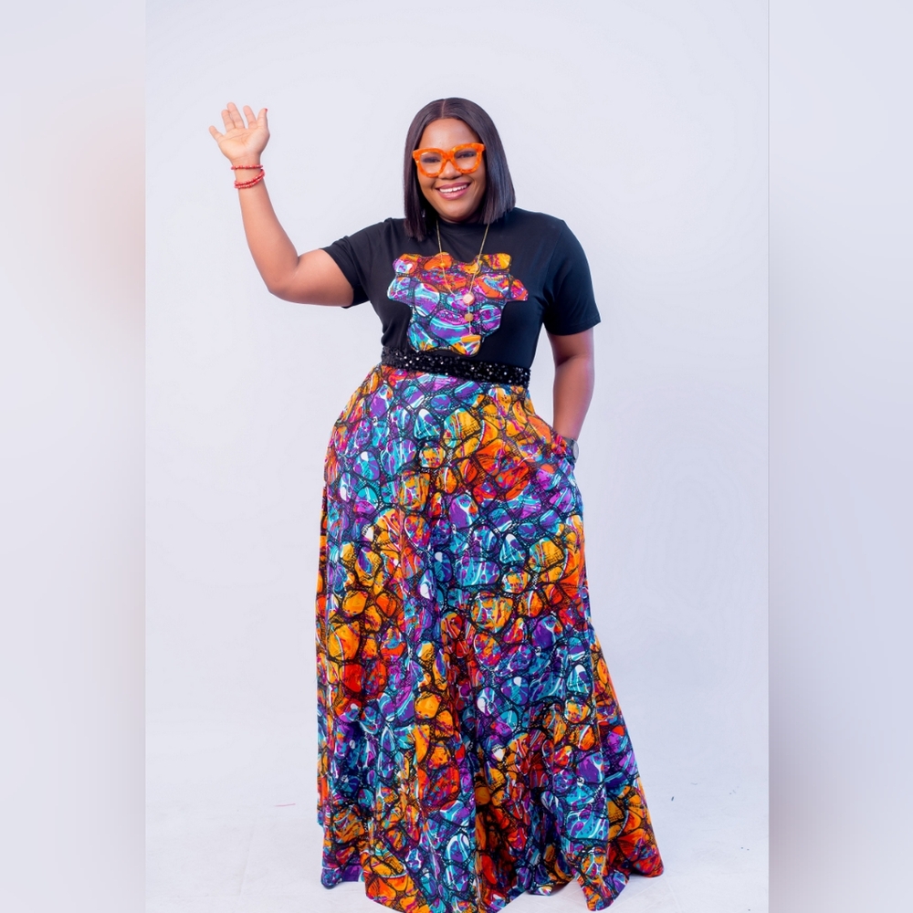 Empress Set|Black Sequin Tee + African Print Maxi Skirt|Multiple Pattern &Sizes - Picture 6 of 11